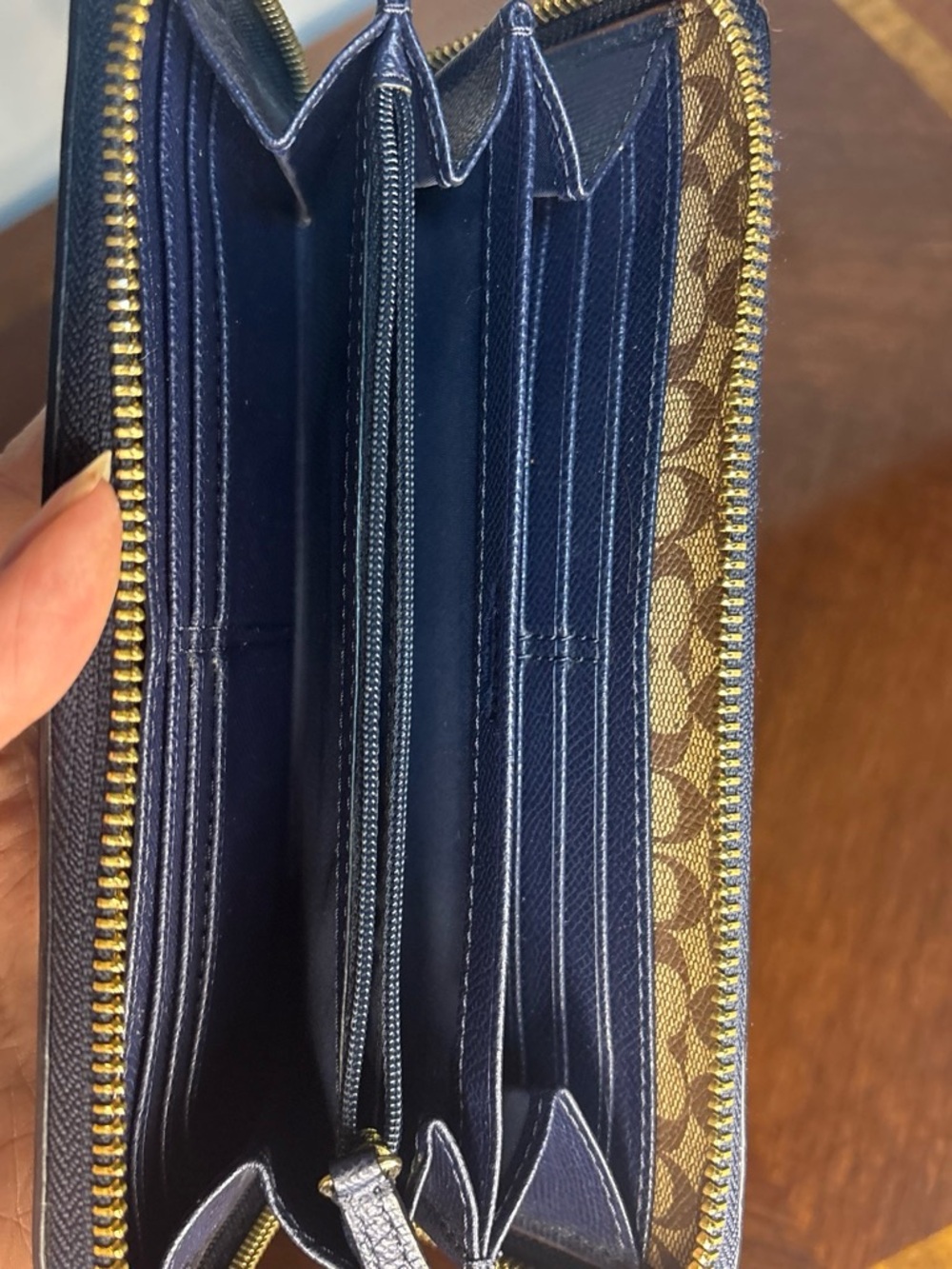 Coach Navy Saffiano Zip Wallet with Gold Logo - Picture 5 of 7